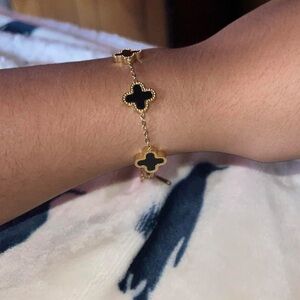 Neiman Marcus 18K Gold Plated  Four Leaf Clover Bracelet in Black